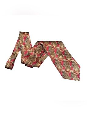 Vivace 100% Silk Red Gold Tan Tie Geometric Preppy Formal Dance Business Office